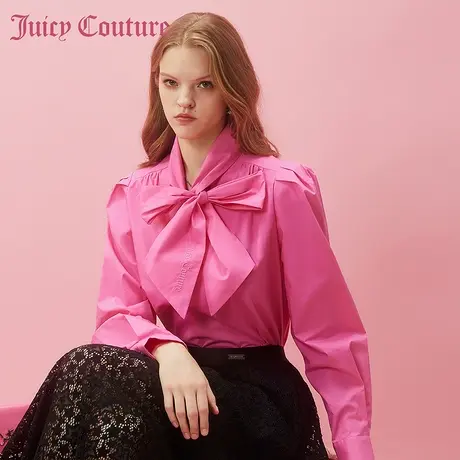 Juicy Couture橘滋2024早春日穿搭新款玫红瑰丽刺绣系带女衬衫商品大图