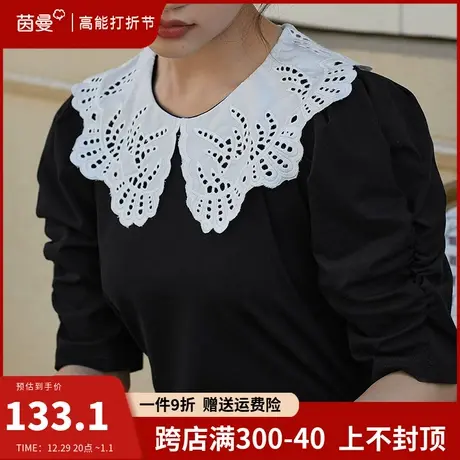 茵曼娃娃翻领中袖T恤女2024夏季新款设计感小众宽松短袖上衣半袖商品大图