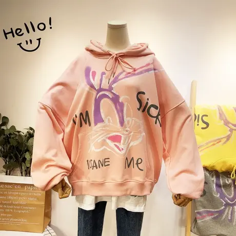 2020秋装新款韩国东大门ins潮卡通慵懒休闲毛圈棉卫衣宽松BF大码商品大图