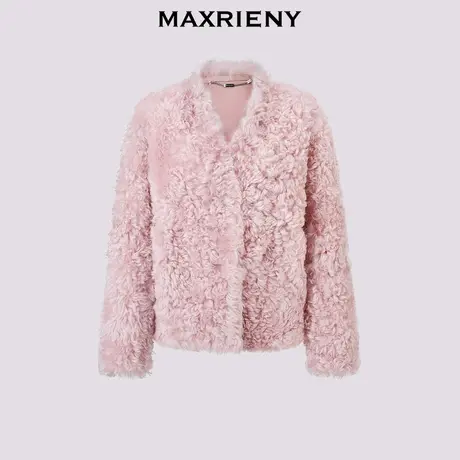 【商场同款】MAXRIENY精致优雅感羊毛皮草蔷薇粉外套2024冬季新款图片