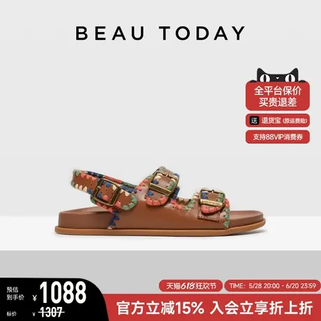 【彝绣系列/商场同款】BeauToday勃肯凉鞋女2025新款夏季真皮编织商品大图