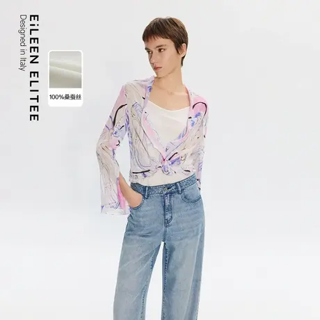 朗姿欧洲EiLEEN ELITEE2025年夏季新款衬衫真丝印花衬衣上衣气质图片
