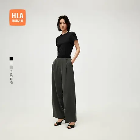 HLA/海澜之家纯色圆领短袖T恤25夏季新简约柔软弹力针织上衣女装商品大图