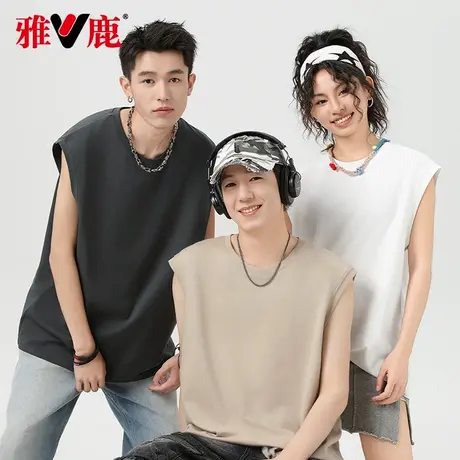 雅鹿男士无袖T恤夏季薄款运动休闲纯色背心简约纯棉宽松打底背心商品大图