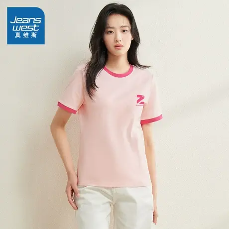 YD真维斯女装2025春夏新款  女款撞色休闲百搭纯棉通勤短袖T恤女商品大图