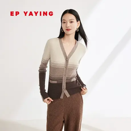 [牦牛绒]EP雅莹女装 羊毛v领渐变提花针织开衫 2023秋冬新款9139A图片