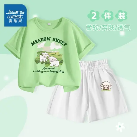 真维斯童装女童套装夏薄款小女孩卡通短袖短裤儿童夏日多巴胺衣服商品大图