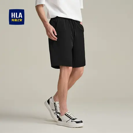 HLA/海澜之家宽松细腻休闲中裤25夏秋新抽绳系带绣花五分短裤男商品大图