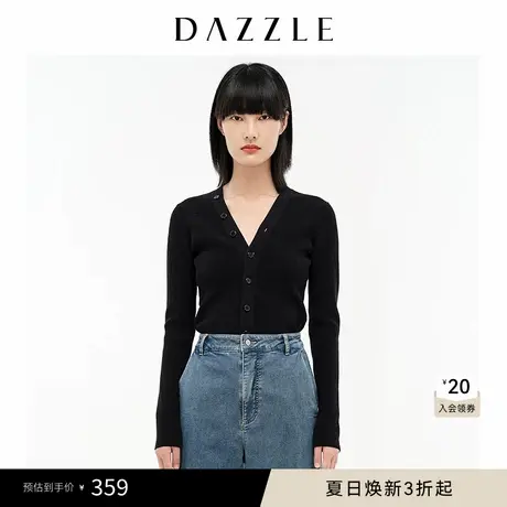 DAZZLE地素奥莱 春秋装黑色经典百搭简约针织衫开衫女2D3E527图片