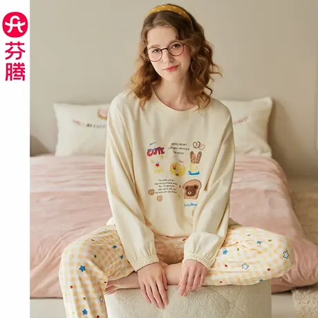 芬腾睡衣女春秋季纯棉长袖抗静电套装2025新款可爱女款全棉家居服商品大图