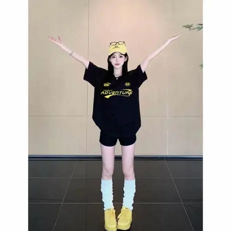 美式高街潮牌复古重磅短袖t恤女韩版宽松小众设计感半袖上衣纯棉商品大图