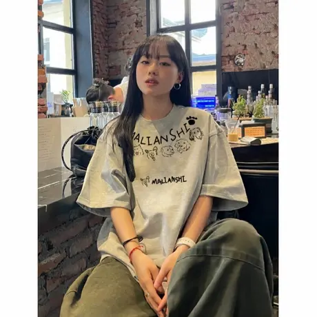 纯棉美式潮牌短袖t恤女2025新款设计感宽松小众夏季高街半袖上衣商品大图