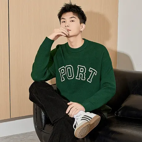 唐狮秋冬新款毛衣男生美式复古学院风男款毛衫针织上衣青少年TD商品大图