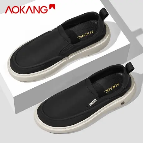 奥康男鞋2026新款春季一脚蹬轻便透气休闲布鞋男软底百搭复古板鞋商品大图