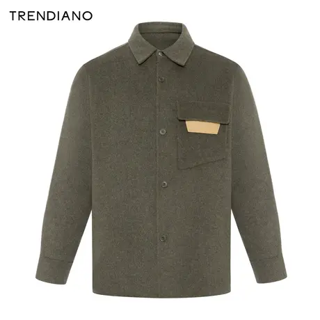 TRENDIANO官方绵羊毛毛呢翻领时尚外套男超2023新款冬季图片