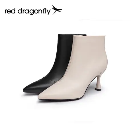 红蜻蜓高跟短靴女2023年秋冬新款羊皮细跟尖头气质女士洋气时装靴图片