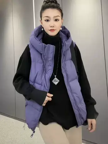 连帽羽绒马甲女2023秋冬新款设计感拉链时尚宽松休闲百搭外穿坎肩商品大图