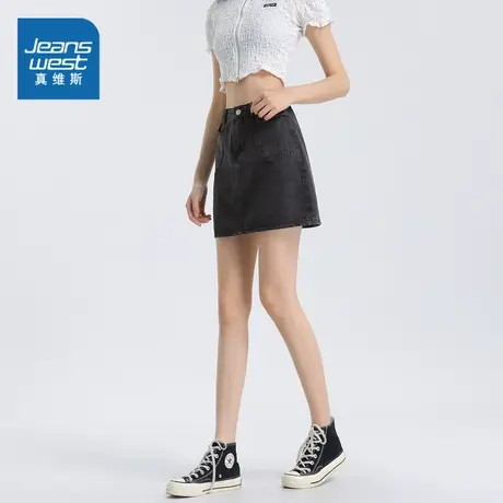 LT真维斯女装宽松学生2023夏季自然腰新款牛仔短款潮流休闲牛仔裙图片