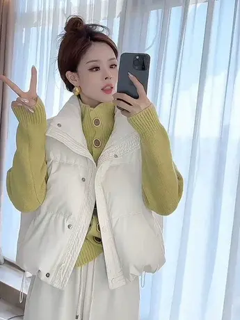 欧货时尚立领无袖羽绒服马甲秋冬季设计感小众白鸭绒马夹短外套女商品大图