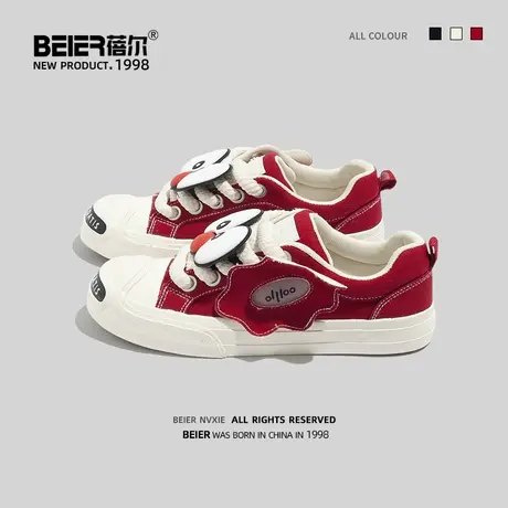 蓓尔帆布鞋女2023新款春夏百搭小众原创板鞋开口笑学生休闲小白鞋商品大图