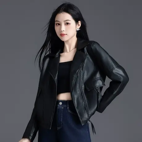 pu女士欧货皮衣外套女秋冬季2023新款爆款今年流行黑色小个子夹克商品大图