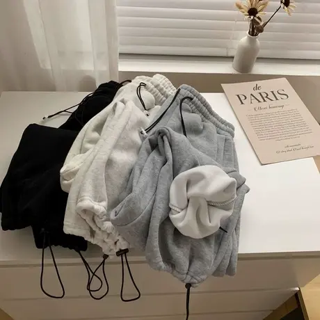 2023新款爆款运动休闲裤女秋冬季高腰韩版百搭宽松加绒阔腿哈伦裤图片