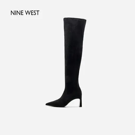 Nine West/玖熙线条感软绒过膝长靴2023年冬季新品侧拉链扁跟女靴图片