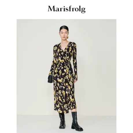 【商场同款】玛丝菲尔夏装新剪影花卉印花法式收腰连衣裙女图片