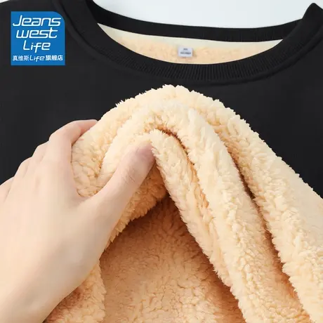 真维斯LIFE冬季黑色卫衣女2023新款宽松圆领加绒加厚慵懒风外套W商品大图