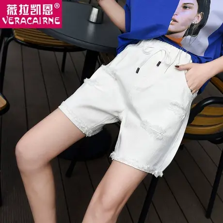 松紧腰夏季薄牛仔裤子女宽松大码白色短裤少女裤黑色胖MM大码热裤图片