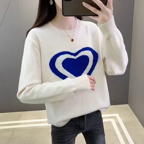 圆领套头女毛衣秋冬新款针织打底衫2023年早秋女装韩版宽松女上衣商品大图