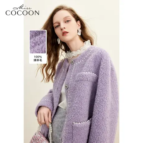 MISSCOCOON羊羔毛小香风设计感2023冬装新款女圆领短款廓形皮草商品大图