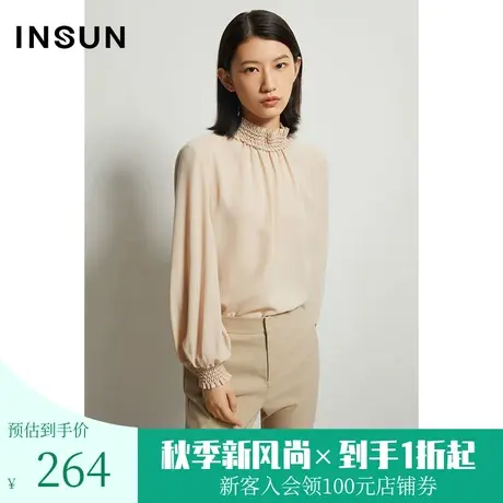 恩裳秋季新款半高领轻商务小众优雅气质上衣袖口设计衬衫女商品大图