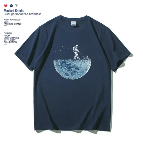 2023夏季潮流宇航员印花短袖t恤男潮牌宽松休闲纯棉半袖打底衫商品大图