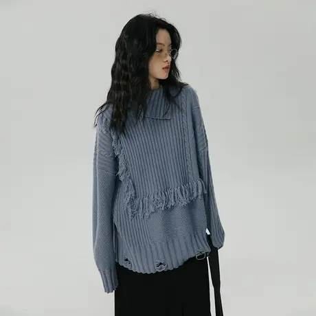 omont蛋挞家 半高领慵懒风毛衣女秋冬2023新款小众设计感绞花毛衣图片