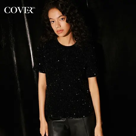 COVER2023秋季重工亮片圆领短袖衬衫商品大图