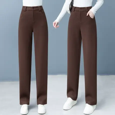 毛呢哈伦裤女高腰2023年冬季宽松显瘦加厚加绒休闲直筒裤镰刀裤子图片