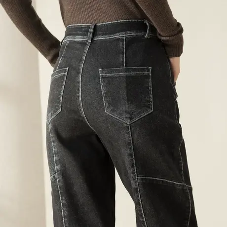 黑色牛仔裤女2024年新款春秋女裤老爹裤加绒哈伦裤九分灯笼萝卜裤图片