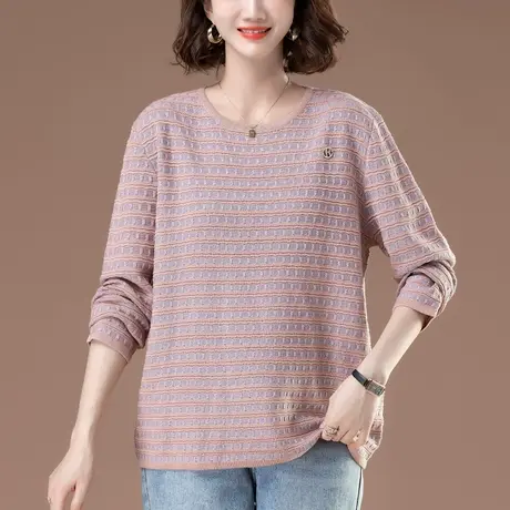 妈妈秋冬季长袖针织衫宽松显瘦加肥加大码中年休闲女装打底衫毛衣商品大图