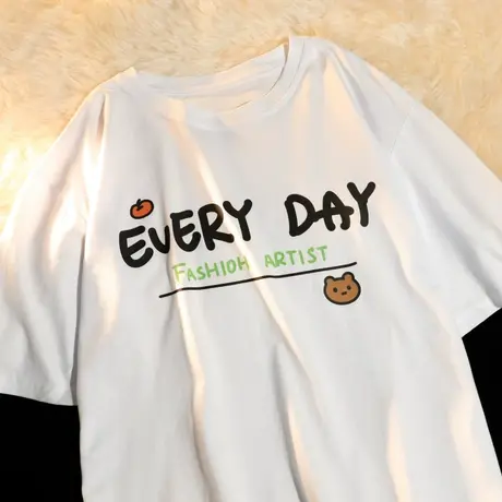 欧美高街短袖t恤潮牌女夏季纯棉宽松韩版ins设计感小众港风上衣服图片