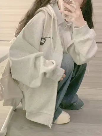 美式复古oversize卫衣女春秋宽松设计感小众上衣连帽薄款开衫外套商品大图