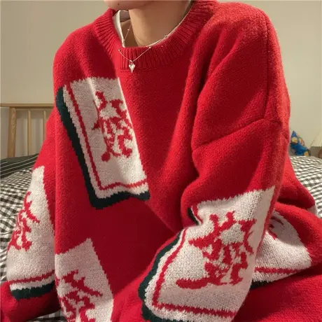 红续2023新年款发财麻将喜庆红色小众设计感毛衣外套上衣ins潮图片