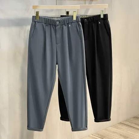 铜氨丝速干夏季薄小西裤男直筒宽松九分裤韩版潮流男士裤子休闲裤商品大图