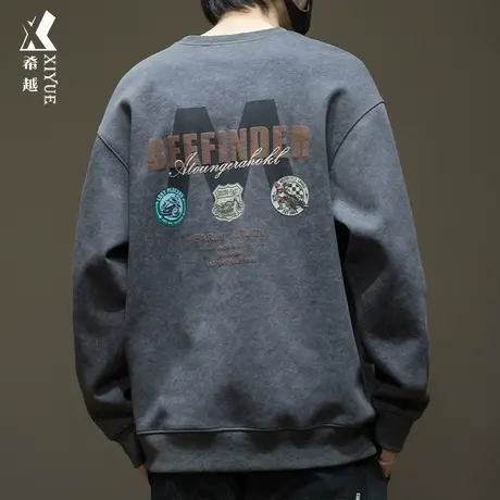 加绒加厚重磅卫衣男2023新款春秋大码加肥加大男士美式男款打底衫商品大图