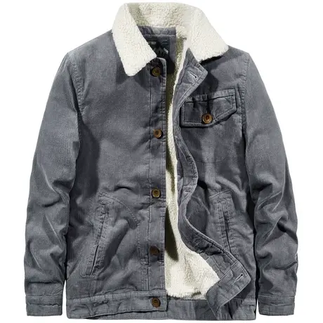 VIP秋冬季灯芯绒外套男翻领羊羔毛加绒加厚工装棉衣宽松夹克潮流商品大图