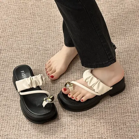 厚底套趾拖鞋女外出2023年夏季新款时尚百搭复古小个子休闲凉拖鞋商品大图
