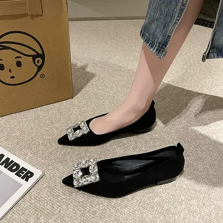 女鞋新款2024爆款时尚气质秋季尖头水钻单鞋通勤上班一脚蹬鞋子潮商品大图