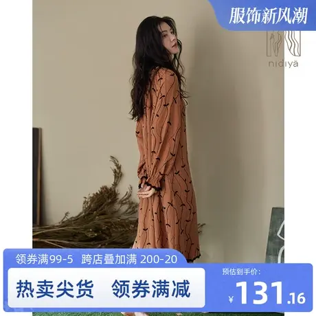 妮狄娅睡衣睡裙女秋季纯棉纱布优雅方领时尚宽松春秋中长裙家居服商品大图