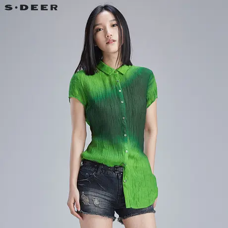 【新品】sdeer圣迪奥女装生命绿调渐变晕染短袖衬衫S16280441图片