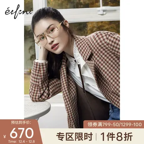 【🏟商场同款】🏠伊芙丽2020新款冬装韩版格子中长款双面呢1BA470391图片